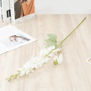 White artificial delphinium single stem silk flower for wedding home hotel floral decor.