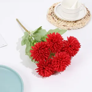 Künstlicher roter Chrysanthemen Blumenstrauß 6 Gabeln Heimdekoration Tischdekoration Requisiten