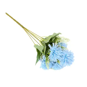 Blauer künstlicher Chrysanthemen Blumenstrauß, 6-gabelige Deko für Zuhause und Fotorequisiten.