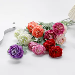 Artificial flocked ranunculus flower bouquet detail shot, perfect for wedding decoration and home styling.