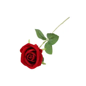 Fiore di rosa rossa artificiale stelo singolo in velluto per decorazione matrimonio