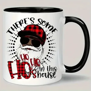 Taza de cerámica de Papá Noel navideño con asa negra, taza de café divertida para la oficina.