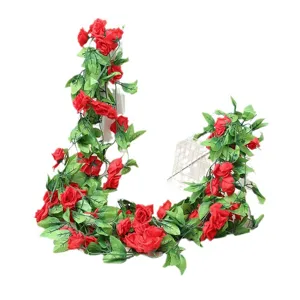 Artificial red rose vine garland for wedding arch home wall decor fake floral plants
