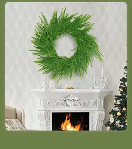 Artificial Norfolk pine wreath green faux pine needle garland for Christmas home decor.