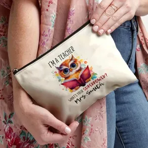 Borsa per Trucchi in Tela Astuccio Cosmetico Cerniera Organizzatore di Toeletta Stampa Lettere Carina per Donna