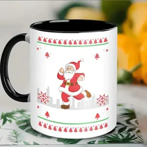 Weihnachten Keramik Kaffeetasse mit lustigem Weihnachtsmann Druck und schwarzem Griff im Büro