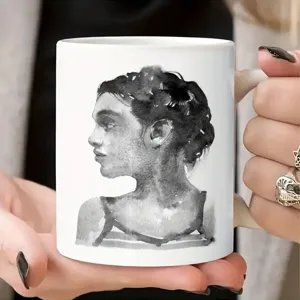 Tazza da caffè in ceramica con ritratto di donna acquerello artistico, tazza da ufficio