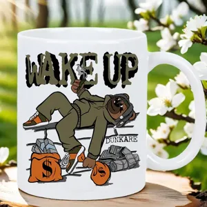 Weißer Keramik-Kaffeetasse mit stilvollem Rap-Bären-Druck, ideal für Büro oder den täglichen Gebrauch.