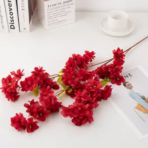 Künstliche rote Pflaume Kirschblüte Zweig Kunstblume für Hochzeit Haus Zimmer Dekor