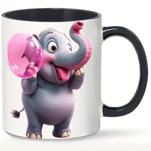 Niedlicher Cartoon-Elefant Keramik Kaffeetasse, ideal für Büro und Alltag, Detailansicht.