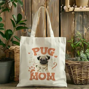 Bonito bolso de lona mamá pug con encantador diseño de perrito, bolso casual muy práctico.