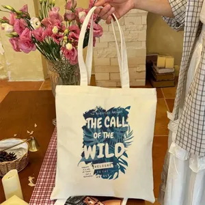Bolso tote de lona resistente con estampado de jungla, bolso de hombro práctico para el día a día.