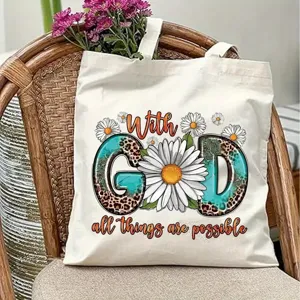 Bolso tote de lona con estampado de margarita inspirador, bolso de hombro informal para uso diario.