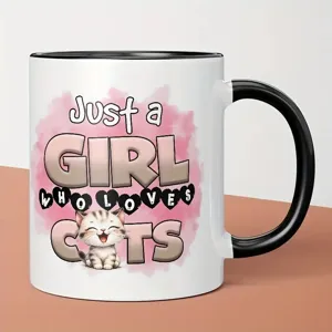 Taza de café de cerámica bonita con asa negra y diseño de gato para la oficina diaria.