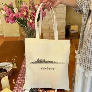 Bolso tote de lona con estampado de Filadelfia, práctico y elegante para uso diario cotidiano.