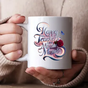 Taza de cafe de ceramica blanca con impresion de dia del maestro, taza de oficina y regalo.