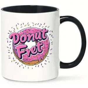 Tazza da caffè in ceramica con elegante design grafico a ciambella, manico nero di qualità