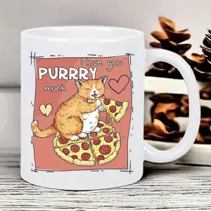 Simpatica tazza da caffè in ceramica gatto carino con grafica pizza divertente per ufficio