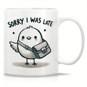 Weißer Keramik Kaffeetasse mit süßem Vogel Motiv, ideal für das Büro und den Alltag.