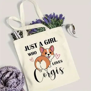 Borsa Tote in Tela Stampa Corgi Carina Borsa Shopper Casual Ecologica per Donna