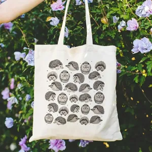 Borsa shopper in tela con stampa di ricci, borsa casual ecologica per uso quotidiano.
