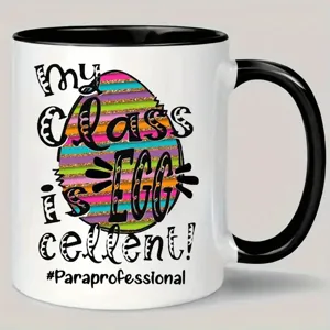 Taza de café de cerámica personalizada con asa negra, perfecta para profesores y oficina.