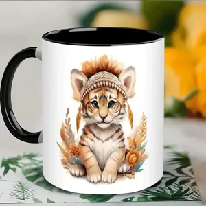 Jolie tasse en céramique avec motif de tigre aquarelle, idéale pour le bureau.