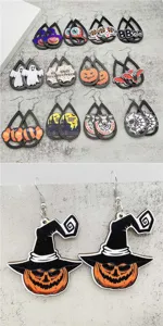 Halloween Tropfen Holz Ohrringe Set gruselig Kürbis Geist Schmuck Urlaubsgeschenke Damen