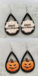 Halloween Holztropfen Ohrringe Spinnennetz Kuerbis Baumelnde Ohrringe Festlicher Schmuck