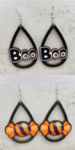 Halloween Tropfen Ohrringe Set, hölzerne gruselige Augen und bunte Bonbon Ohrhänger, Modeschmuck.