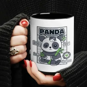 Cute ceramic coffee mug with panda design, black and white office tea cup for daily use.