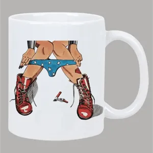 Weißer Keramik Kaffeetasse mit Pop-Art Comic Illustration, ideales Büro Trinkbecher Geschenk.