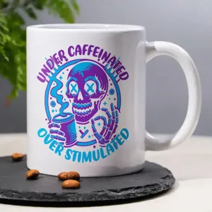 Weißer Keramik-Kaffeetasse mit Totenkopf-Druck, Kaffeetasse für Büro und Kaffeeliebhaber.