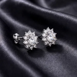 Korean Luxury 925 Sterling Silver Sunflower Lab-Grown Diamond Stud Earrings And Pendant Necklace Jewelry Set