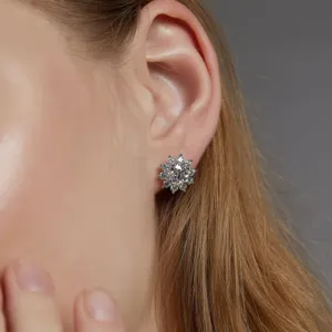 Exquisite sunflower diamond stud earrings lab grown stones sterling silver earrings view