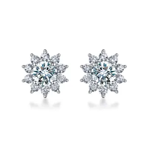 Korean exquisite diamond stud earrings sunflower design 925 sterling silver earrings for women