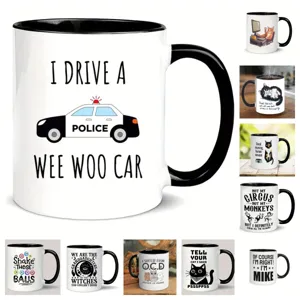 Personalisierte Keramiktasse mit lustigen Spruechen, perfektes Buero Geschenk fuer Kaffee.
