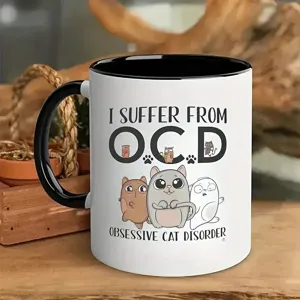 Lustige Katzen Keramik Kaffeetasse mit schwarzem Henkel und Innenwand, Buero.