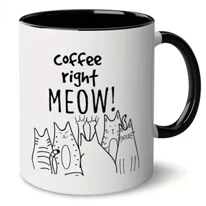 Taza de café de cerámica con bonita ilustración de gato, ideal para la oficina y el hogar.