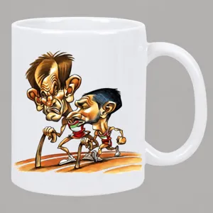 Taza de café de cerámica blanca con divertido estampado de dibujos animados políticos para oficina