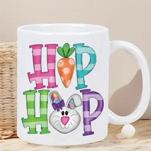 Taza café cerámica conejito Pascua zanahoria impresión oficina hogar taza blanca regalo
