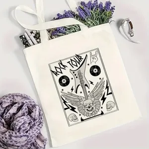 Borsa tote in tela con stampa grafica rock tour, borsa a tracolla casual per uso quotidiano.