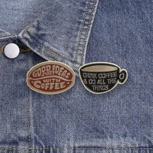 Vintage koffie thema metalen geemailleerde broche speld set voor kleding decoratie