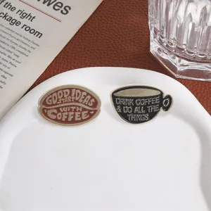 Vintage koffie thema metaal emaille broche set, creatieve koffieboon mok badges voor kleding.