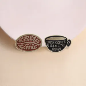 Vintage Koffiekopje Koffieboon Emaille Brooch Metalen Badge Retro Letter Slogan Reversspeld Kleding Accessoires Sieraden