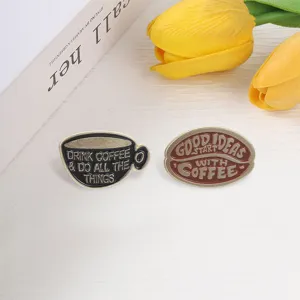 Retro koffiekop en boon geemailleerde broche speld, grappige koffie thema metalen badge.