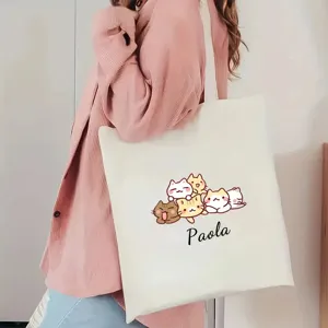 Lässige Segeltuch-Tragetasche mit süßem Katzen-Design und Wunschname, perfektes Geschenk.