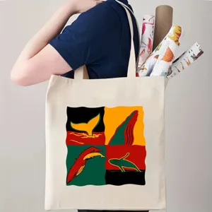 Lässiger Canvas Shopper mit stilvollem Wal-Kunstdruck, ideal für den täglichen Gebrauch.
