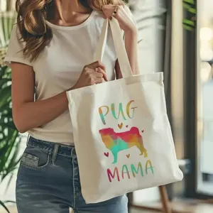 Borsa tote in tela di moda casual con graziosa stampa mamma carino, borsa giornaliera perfetta.