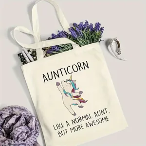 Borsa shopper in tela con grafica unicorno e citazione, borsa casual per la spesa quotidiana.